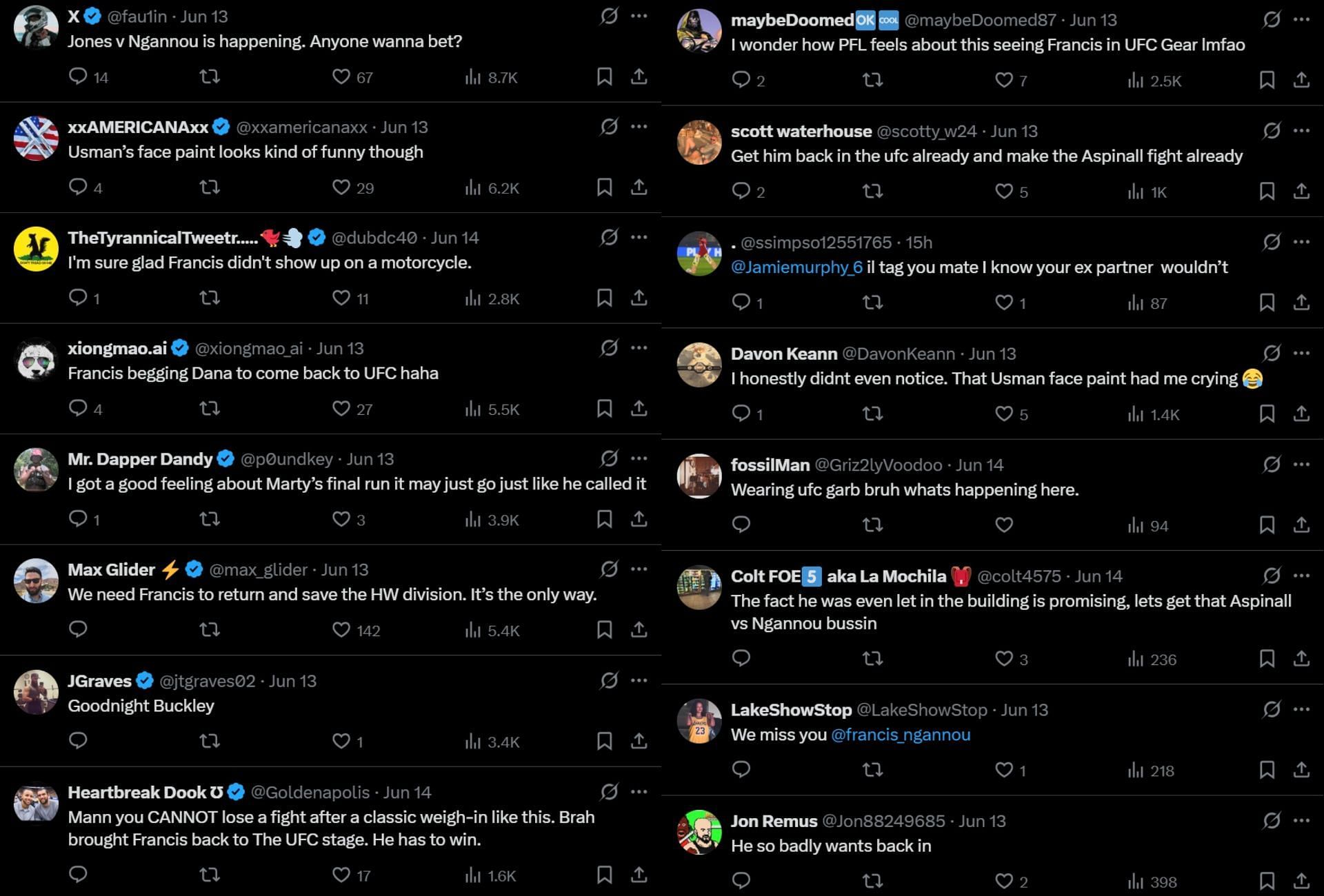 Fan reactions to Francis Ngannou at the UFC Atlanta weigh-ins